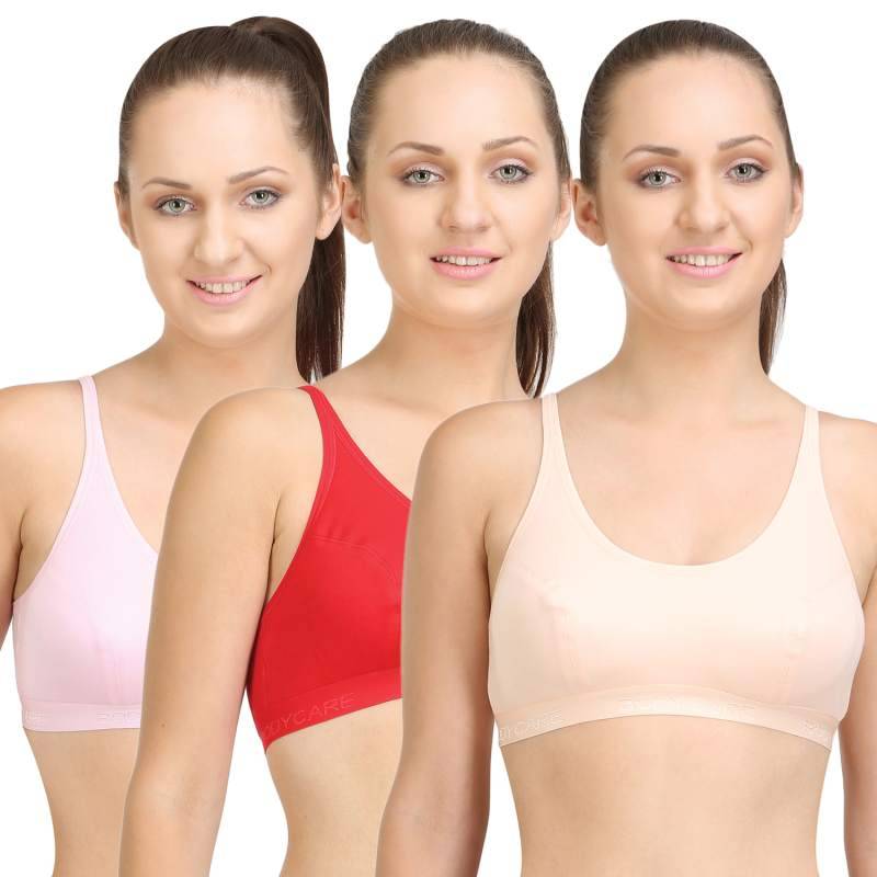 Bodycare Sports Bra In Peach-Pink-Red Color (Pack of 3) - 40B