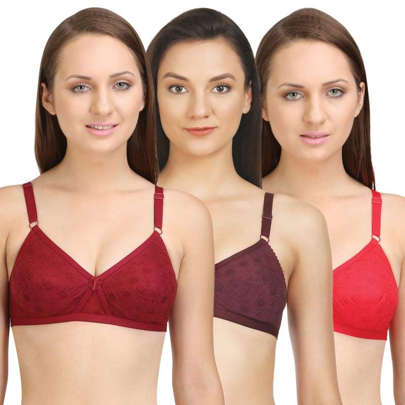 Bodycare Perfect Coverage Bra In Maroon-Red-Wine Color (Pack of 3) - 32B