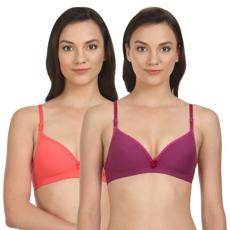 Bodycare Lightly Padded T-Shirt Bra In Coral-Wine Color (Pack of 2) - 40B