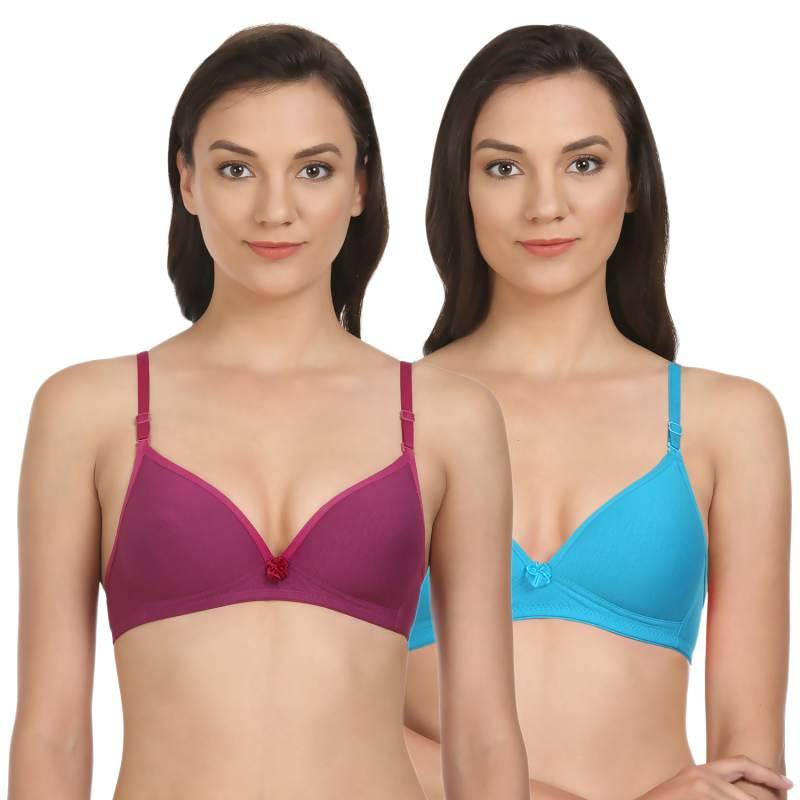 Bodycare Lightly Padded T-Shirt Bra In Firozi-Wine Color (Pack of 2) - 40B