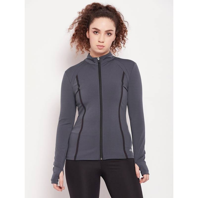 Athlisis Women Grey Reflective Strip Training Or Gym Sporty Jacket (M)