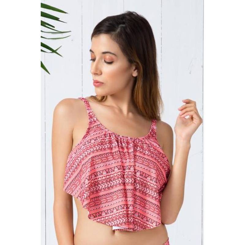 Amante Flounced Swim Crop Top - Multi-Color (S)