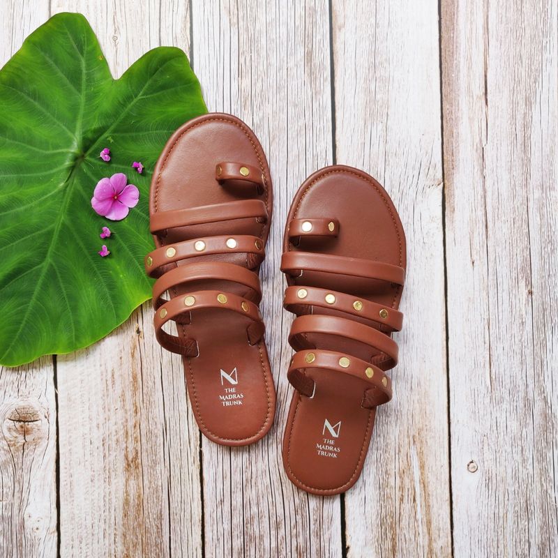 The Madras Trunk Multi Strap And Rivet Brown Sandals - EURO 38