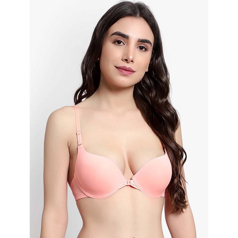 BRACHY Women Peach Underwire Padded Push-Up Plunge Multiway Bra (30B)