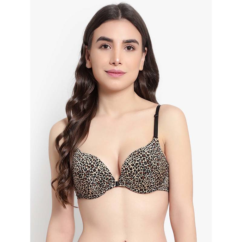 BRACHY Women Leopard Printed Plunge Underwired Push-Up Padded Bra (34B)