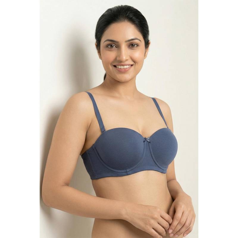 Zivame Padded Regular Wired 3/4Th Coverage Strapless Bra - Vintage Indigo (34B)