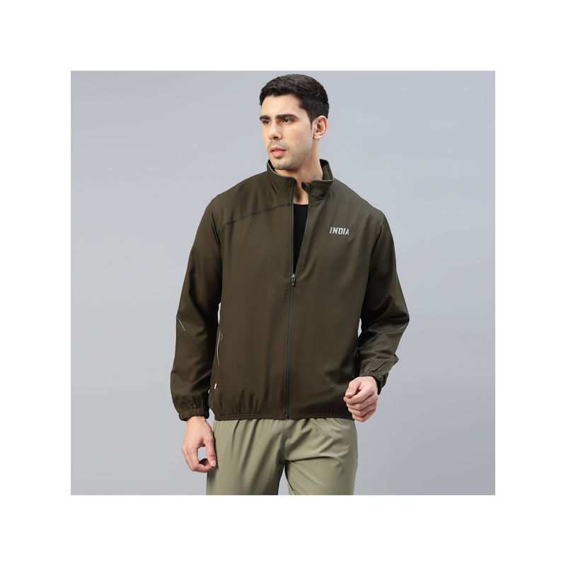 Dida Olive Athleisure Classic Stretchable Regular Comfort Dry-Fit Sports Jacket (L)