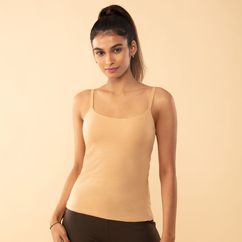 Nykd by Nykaa Cotton Camisole slip with in-built Bra - NYC003 Sand-XL