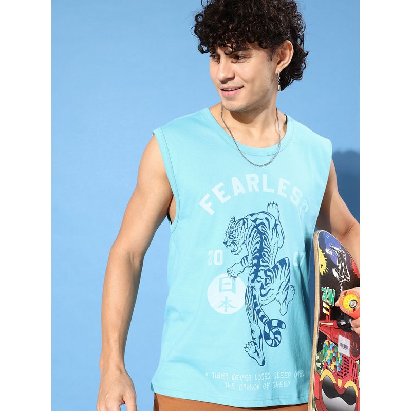 Difference of Opinion Blue Sleeveless Graphic Oversized T-Shirt (S)