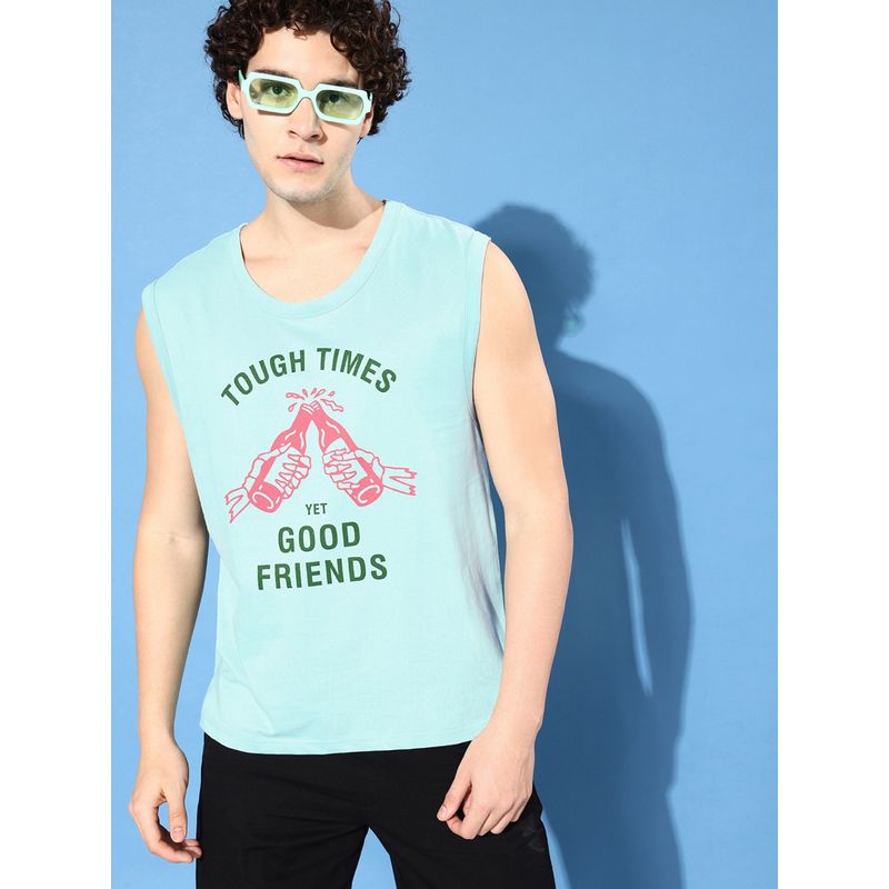 Difference of Opinion Turquoise Blue Sleeveless Graphic Oversized T-Shirt (S)