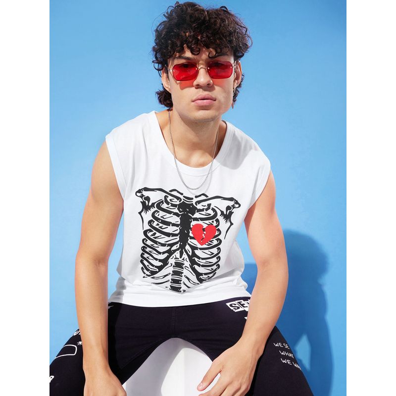 Difference of Opinion White Sleeveless Graphic Oversized T-Shirt (S)