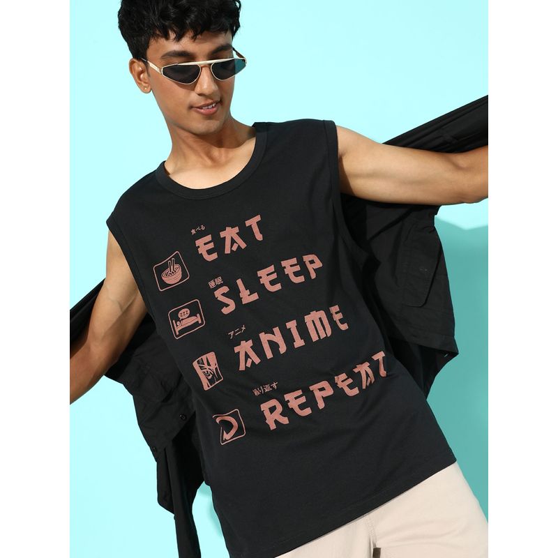 Difference of Opinion Black Sleeveless Graphic Oversized T-Shirt (S)
