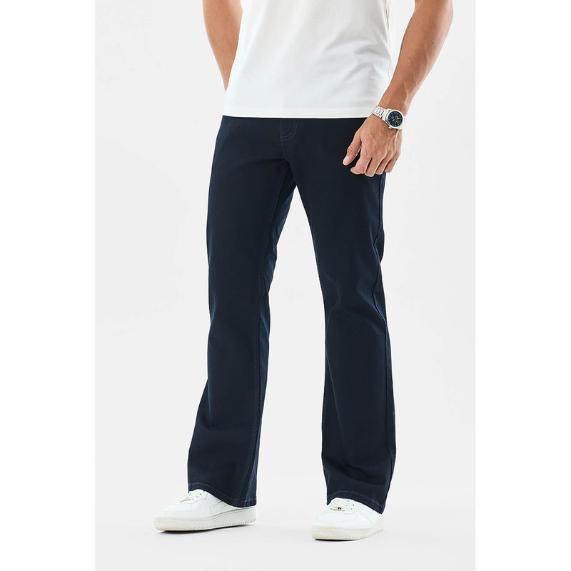 Snitch Navy Blue Washed Bootcut Casual Jeans for Men (36)