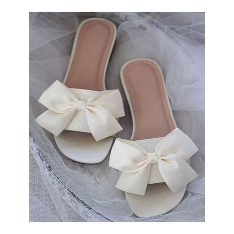 Shoetopia Women White Open Toe Flats With Bows (EURO 42)