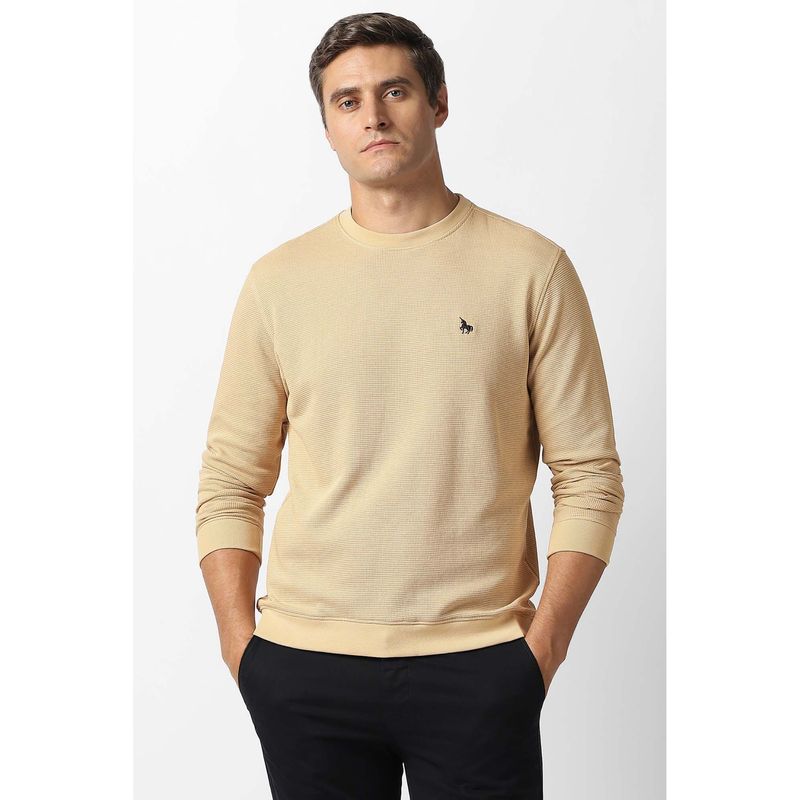 Van Heusen Men Beige Textured Crew Neck Sweatshirt (S)