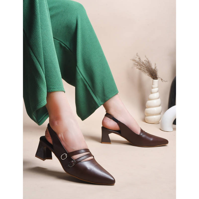 CLOG LONDON Women Casual Slip On Block Heels Brown (EURO 36)
