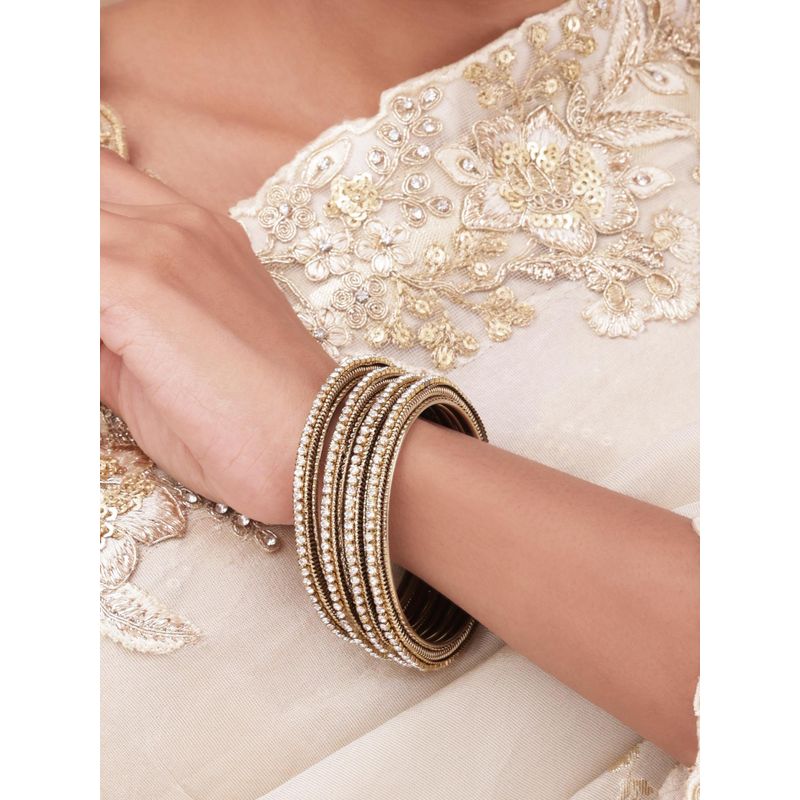 Fida Rajwada Sunehri White-Stone Textured Bangle (Set Of 4) (2.6)
