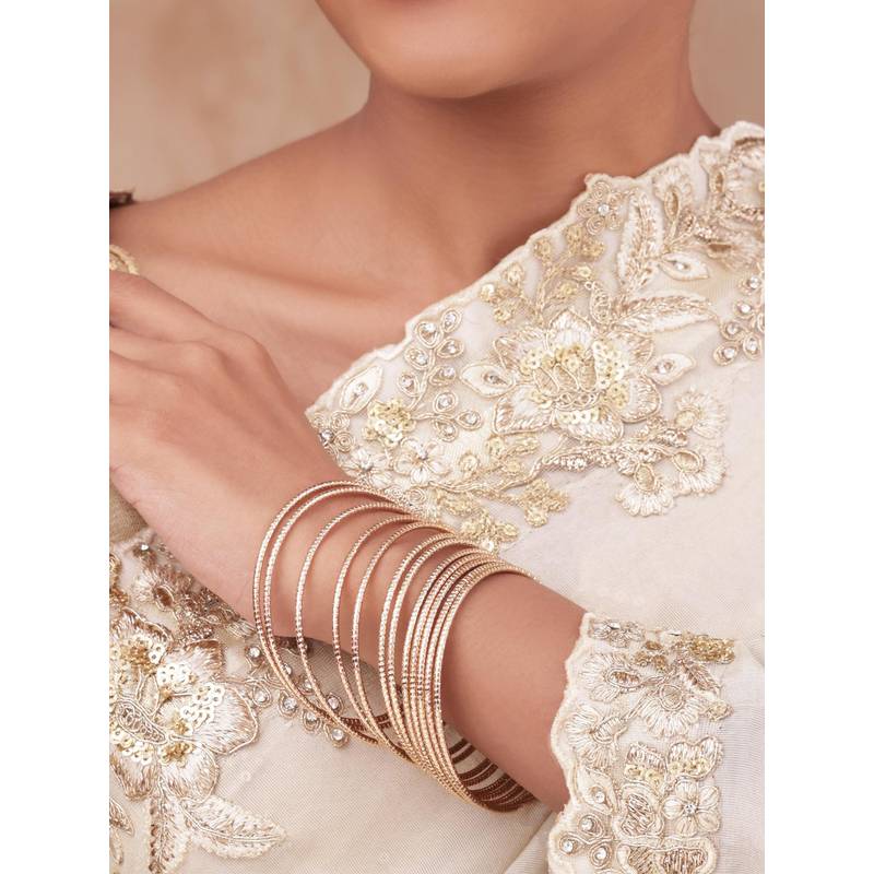 ToniQ High-Shine Golden Textured Slip-On Bangles ( Pack of 12) (2.8)