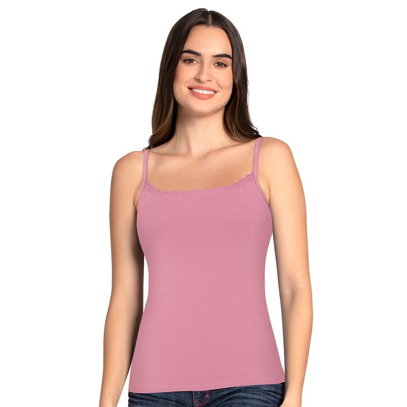 Amante Solid High Coverage Straight Neck Sleeveless Camisole - Purple (S)