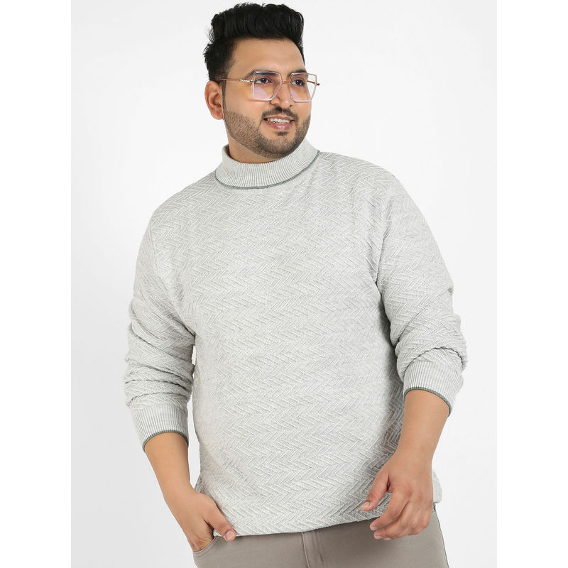 Instafab Plus Men Grey Herringbone Knitted Pullover Sweater (3XL)