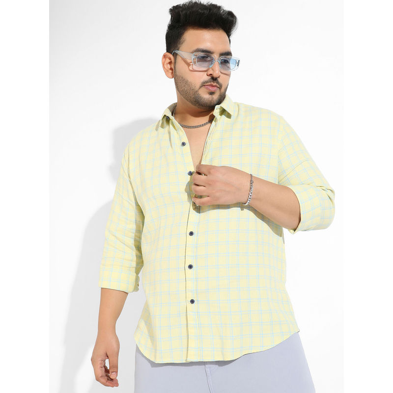 Instafab Plus Men Lemon Yellow Tartan Plaid Shirt (3XL)
