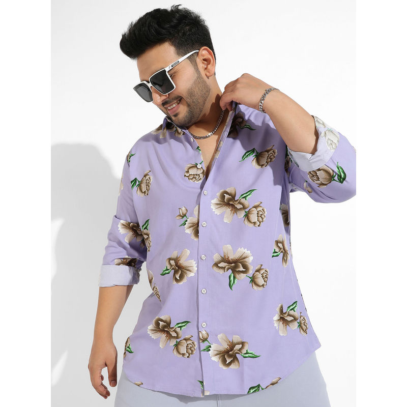Instafab Plus Men Lavender Floral Print Shirt (3XL)