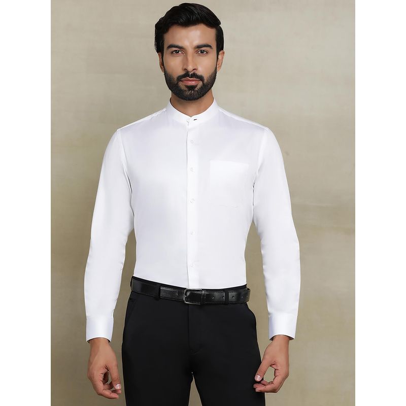 Metal White 100% Cotton Solid Formal Shirt Slim Fit Mandarin Neck (39)