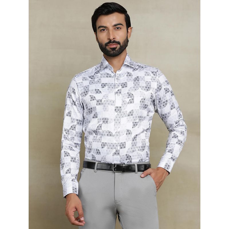 Wyre White Cotton Blend Printed Party Wear Shirt (39)