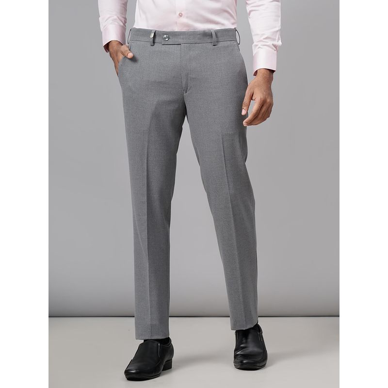 JB Studio Light Grey Terry Reyon Solid Formal Trousers (36)