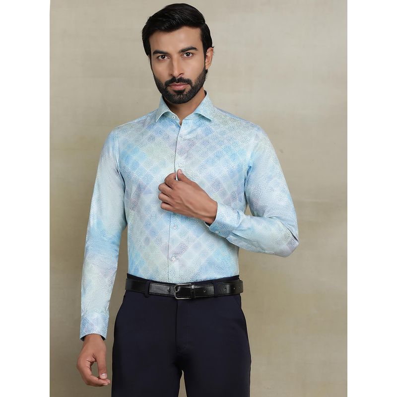 JB Studio Light Blue Cotton Blend Printed Party Wear Shirt (38)