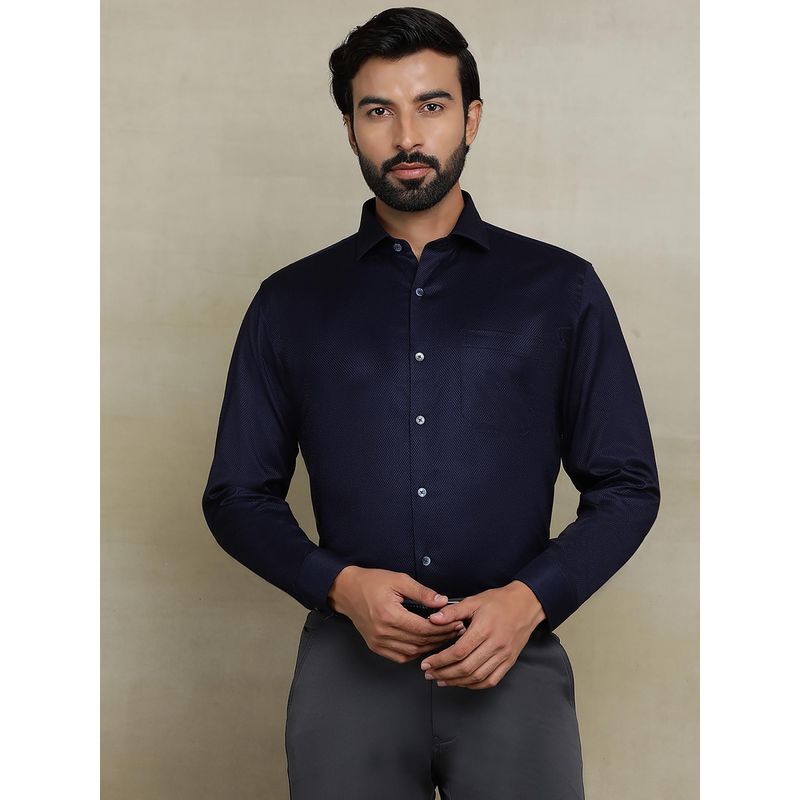 JadeBlue Navy Blue 100% Cotton Dobby Formal Shirt (38)