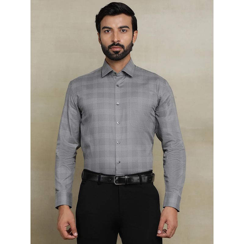 JadeBlue Grey 100% Cotton Checked Formal Shirt (39)