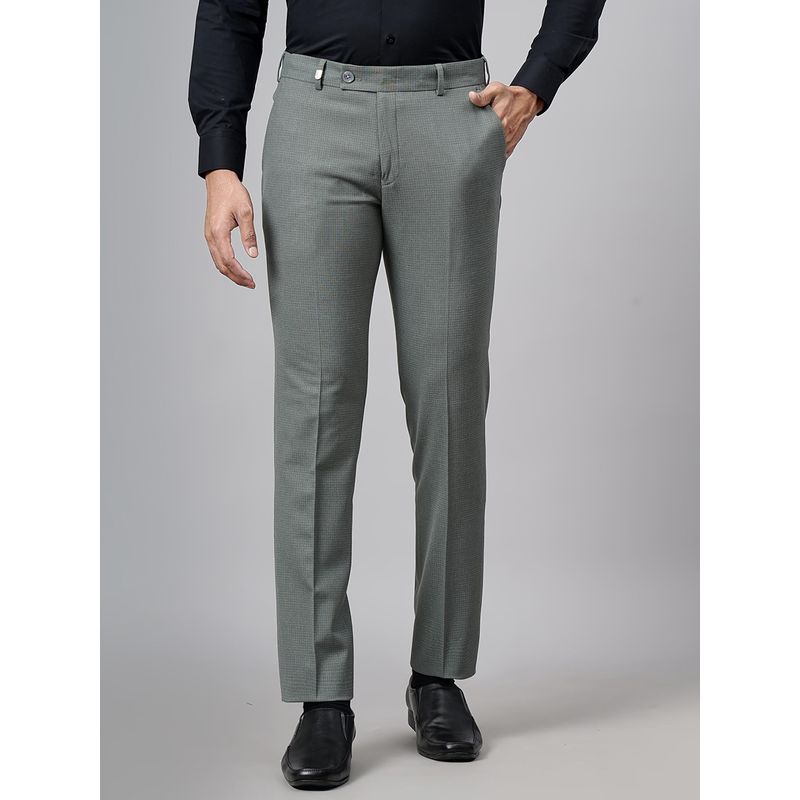JB Studio Green Poly Viscose Checked Formal Super Trousers (38)