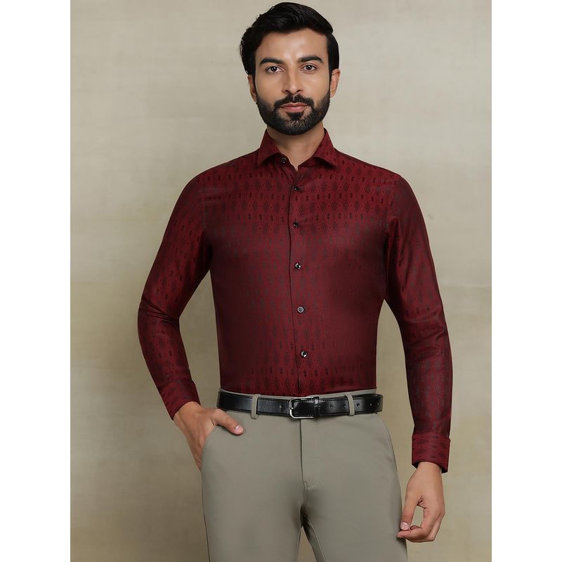 Wyre Maroon Cotton Blend Printed Party Wear Shirt (39)