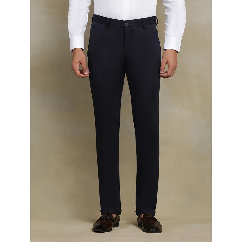 JB Studio Navy Blue Blended Solid Club Wear Formal Trousers (32)