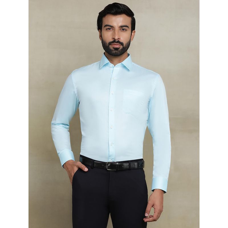 JadeBlue Aqua Blue 100% Cotton Solid Formal Shirt (38)