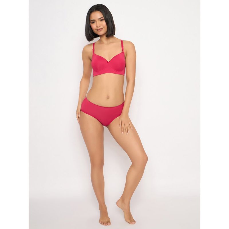 Clovia Pink Solid Padded T-Shirt Bra and Hipster Panty (Set of 2) (38B)
