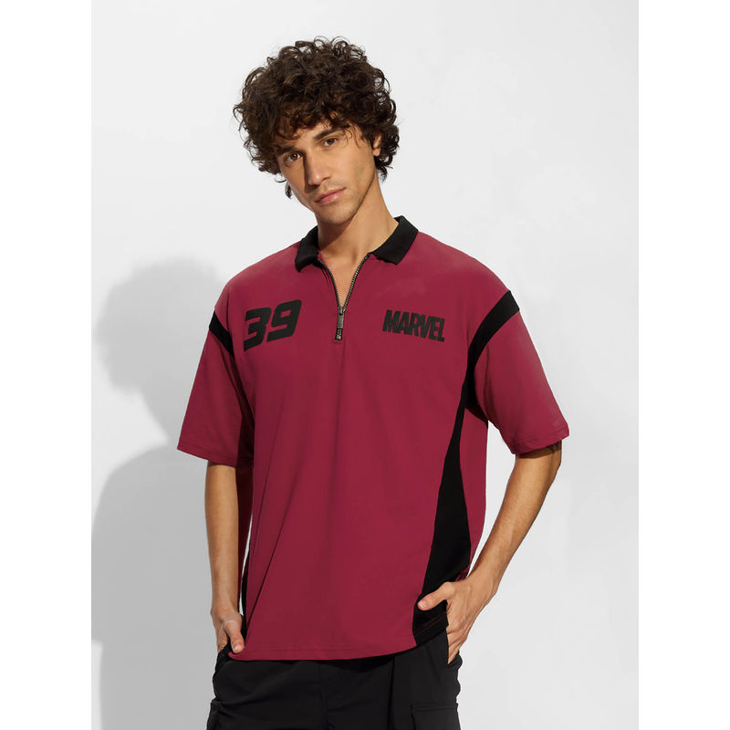 The Souled Store Official Marvel Superhero Shades Zipper Polo T-Shirt (2XL)