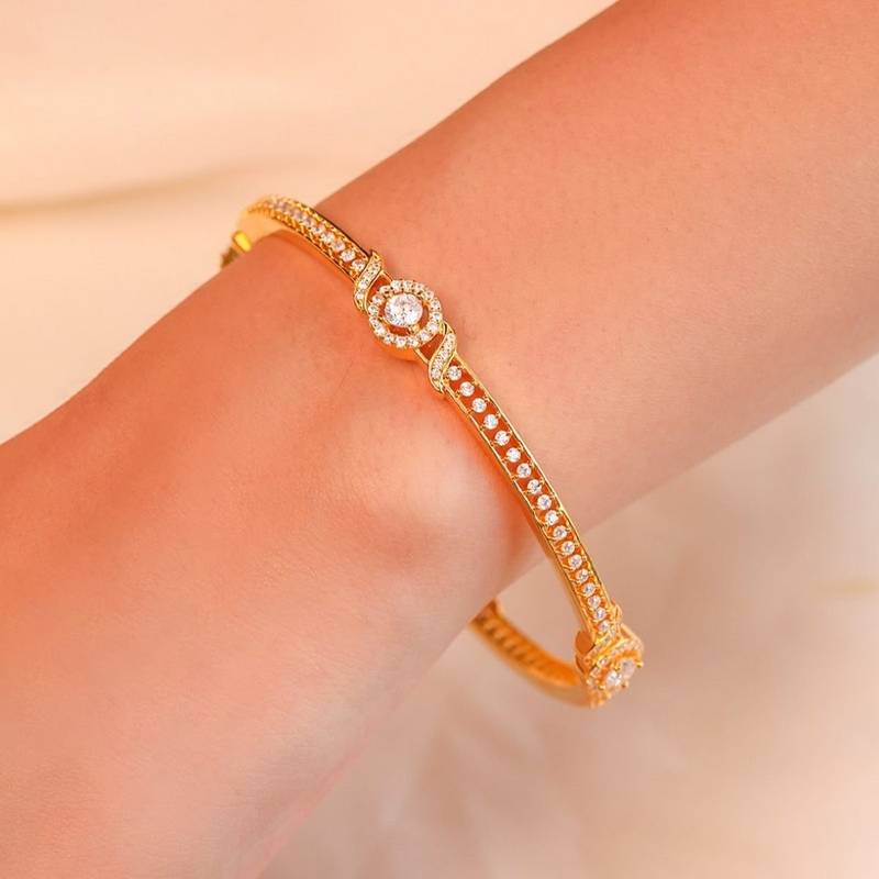 Zavya Golden Glamour Sparkling Gold-Plated Bangle in 925 Sterling Silver (2-4)
