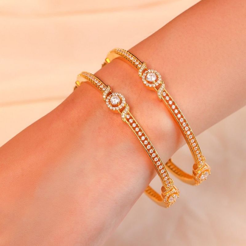 Zavya Golden Glamour Sparkling Gold-Plated Bangle in 925 Sterling Silver (2-4)