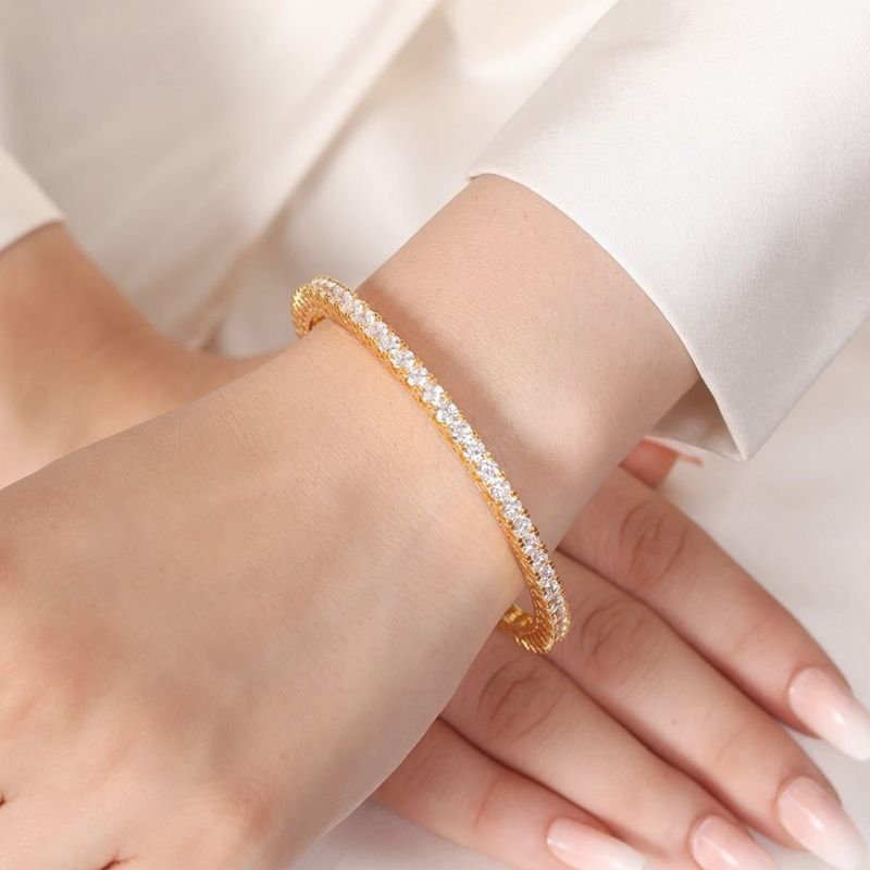 Zavya Gleaming Beauty Gold-Plated Bangle with White Cubic Zirconia (2-4)