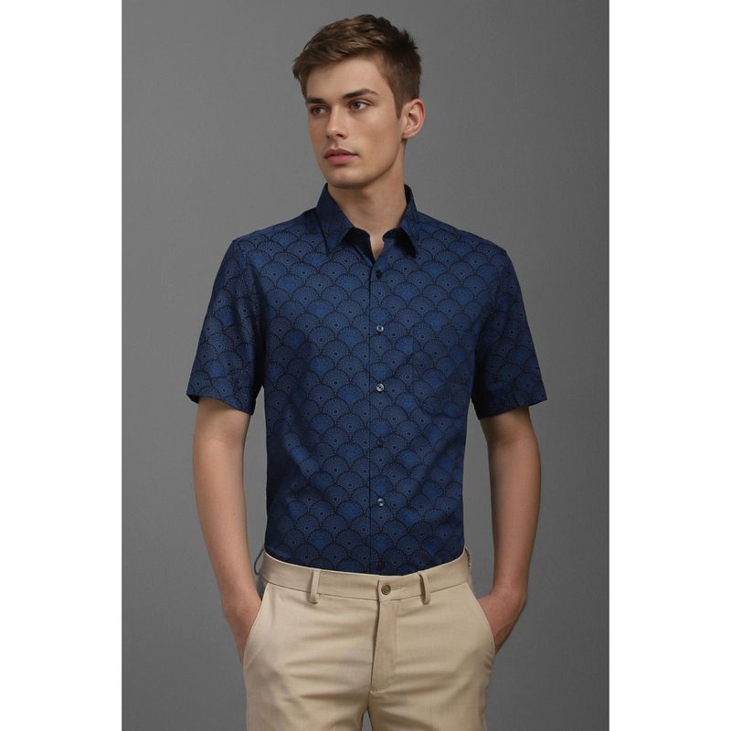 Louis Philippe Men Navy Print Half Sleeves Formal Shirt (40)