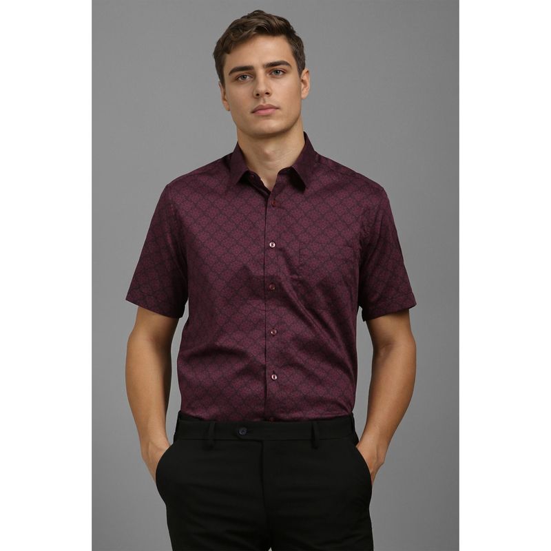 Louis Philippe Men Maroon Print Half Sleeves Formal Shirt (38)