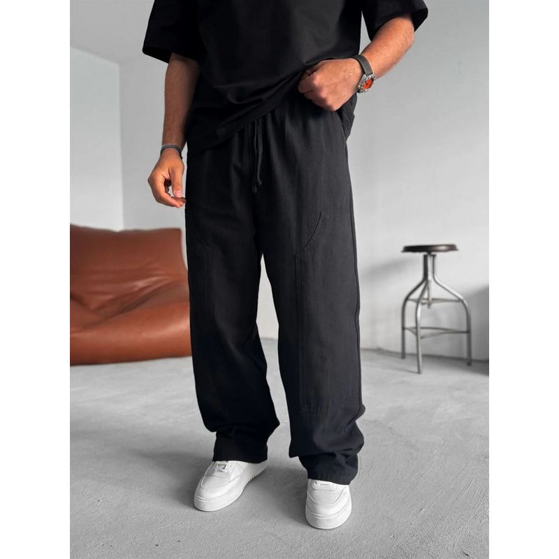 EVERDION Black Linen Carpenter Pant (S)