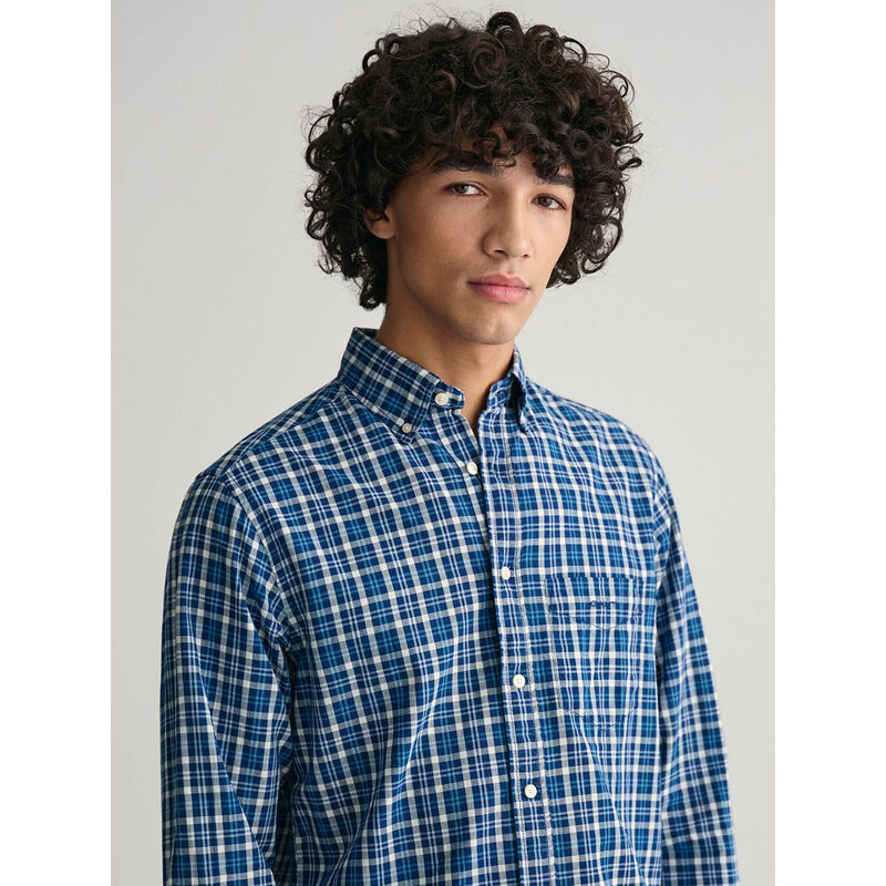 GANT Men Blue Checked Button Down Full Sleeves Shirt (S)