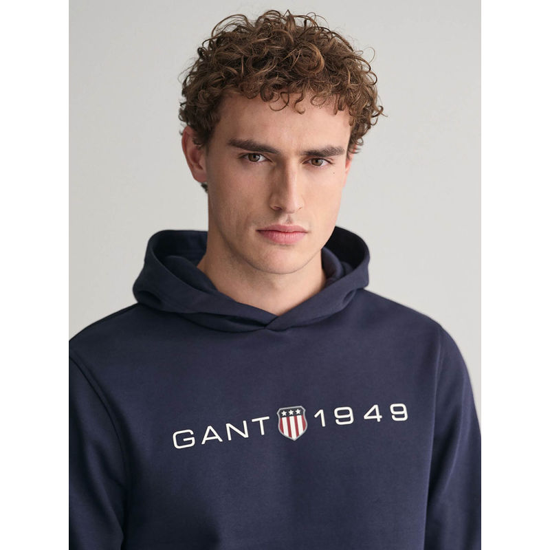 GANT Men Navy Blue Solid Long Sleeves Hoodie (S)