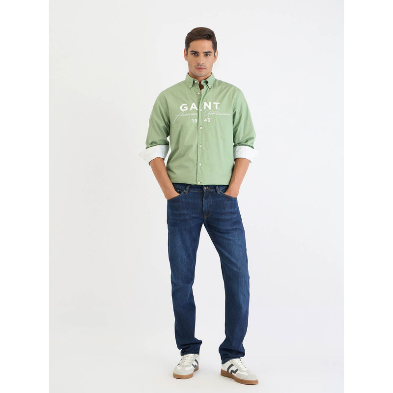 GANT Men Green Printed Casual Shirt (42)