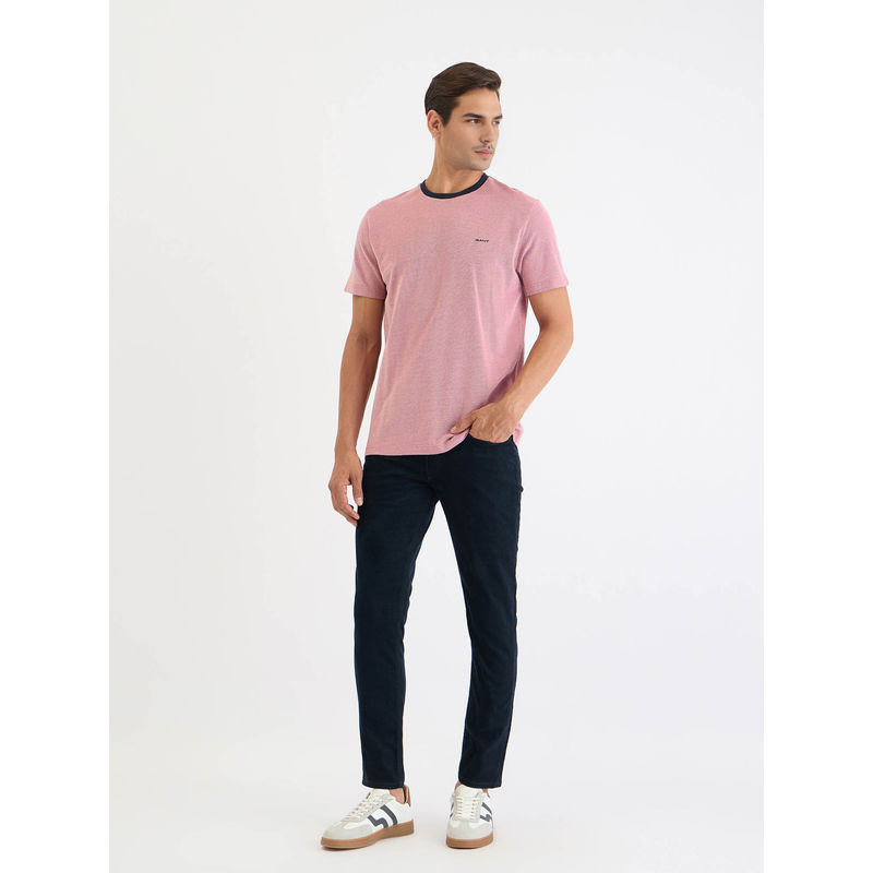 GANT Men Pink Solid Round Neck Short Sleeves T-Shirt (S)
