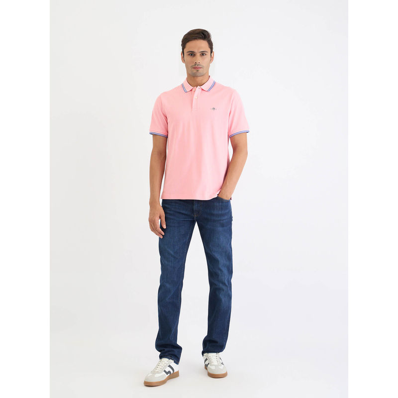 GANT Men Pink Solid Short Sleeves Polo T-Shirt (M)
