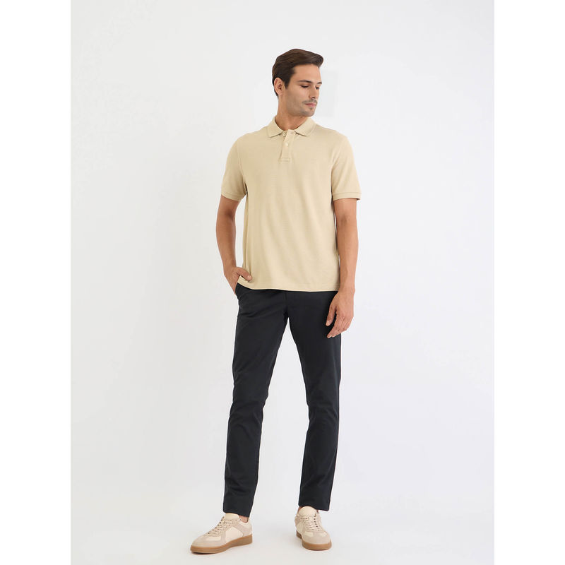 GANT Men Beige Solid Short Sleeves Polo T-Shirt (L)